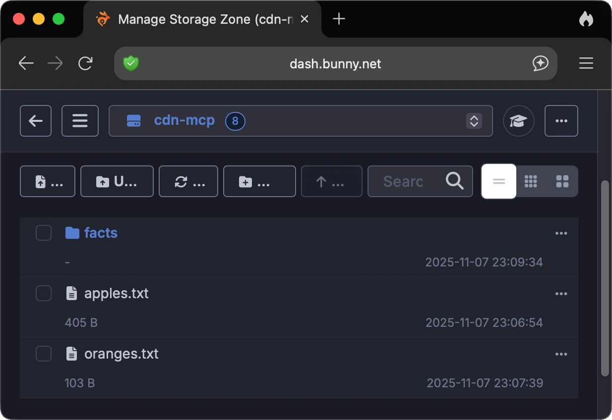 CDN dashboard showing the generated apples.txt file